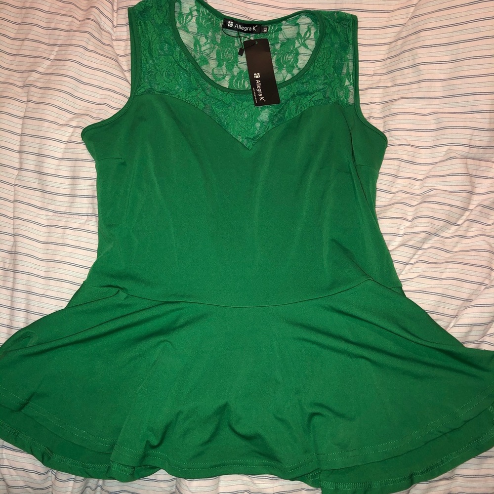 Emerald green lace peplum top